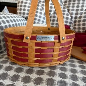 Longaberger Red and Natural Woven Basket with Lid